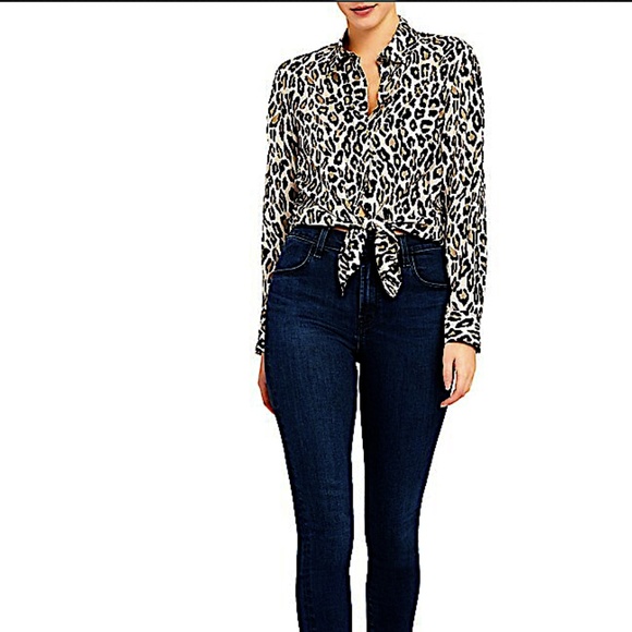 Theory Classic Straight Leopard Print Silk Shirt - Picture 12 of 14